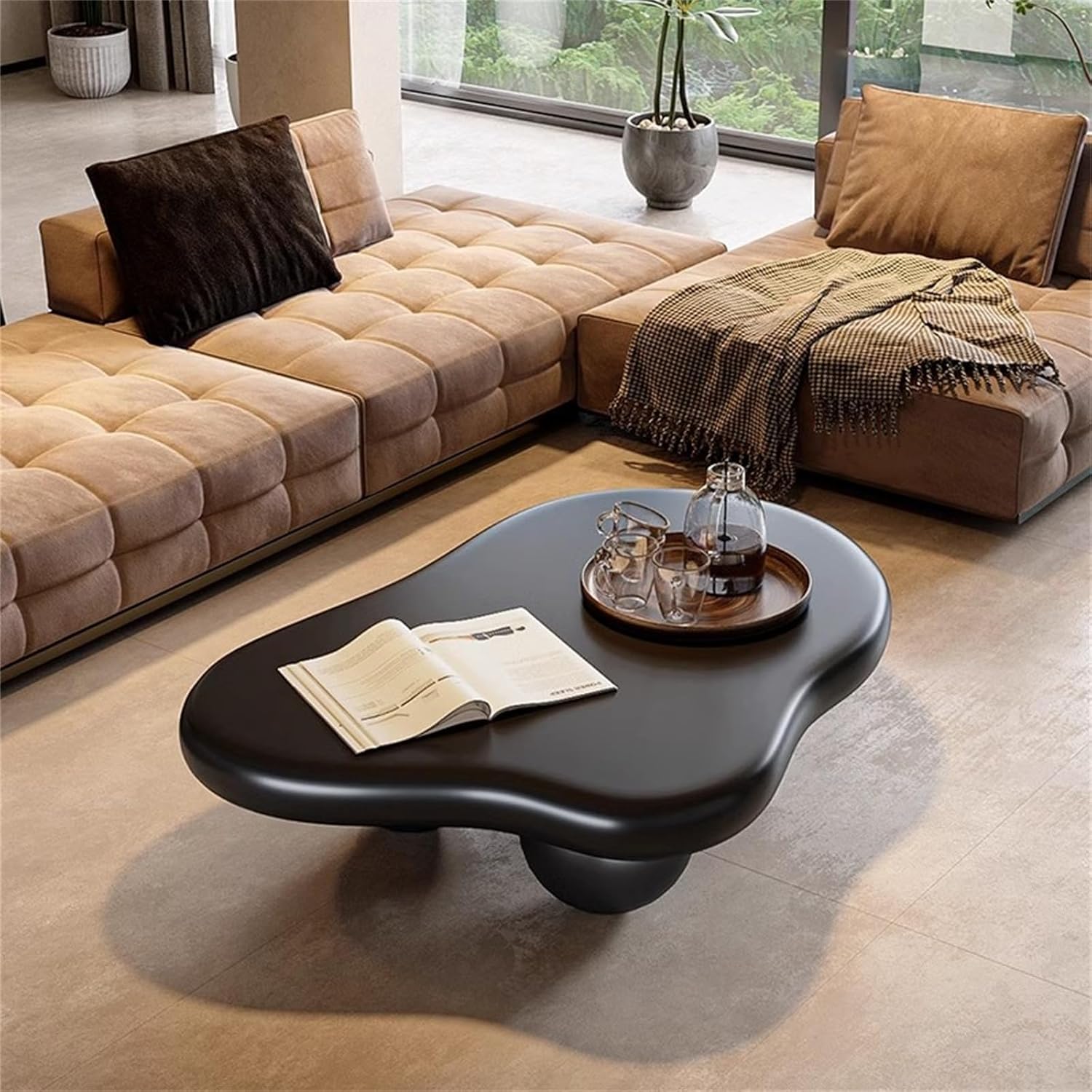 Cute Cloud Coffee Table, Modern Indoor Coffee Tables for Living Room, Easy Assembly, Round Edge Irregular Tea Table End Table, Funky Contemporary Low Coffee Table for Bedroom,Black Cloud,L47
