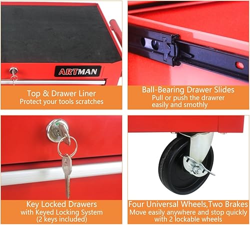 Miniatura 4 de Rolling Tool Chest with 7 Drawers, Portable Rolling Tool Box On Wheels, Tool Chest Organizer with Locking Drawers for Garage, Workshop, Home Crafts