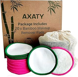 AXATY-Krafterz 20 Pack 3 layers Reusable Makeup Remover Pads-Organic Bamboo Terry & Cotton Rounds Eco-Friendly Pads for Al...