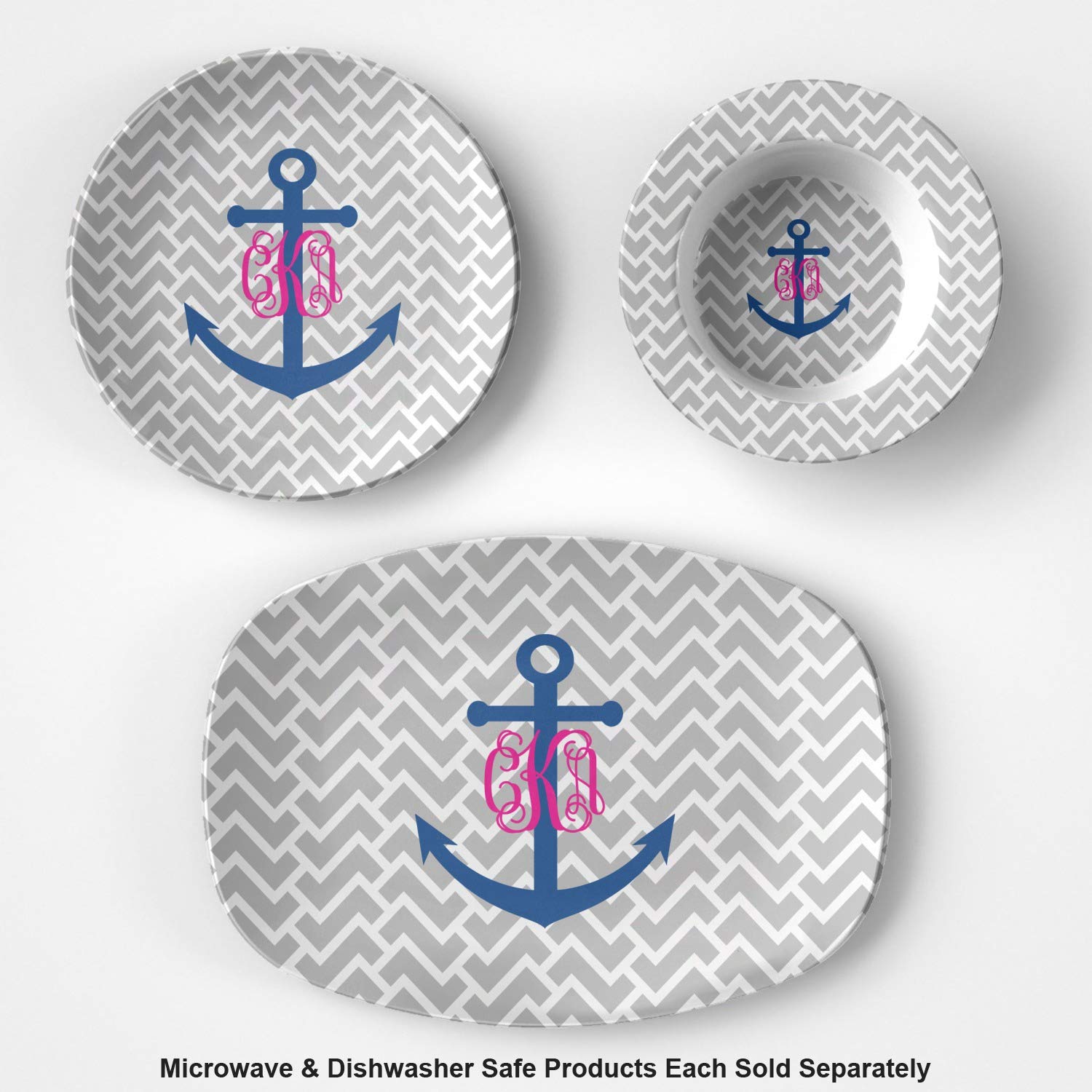 Personalized Monogram Anchor Plastic Bowl - Microwave Safe - Composite Polymer