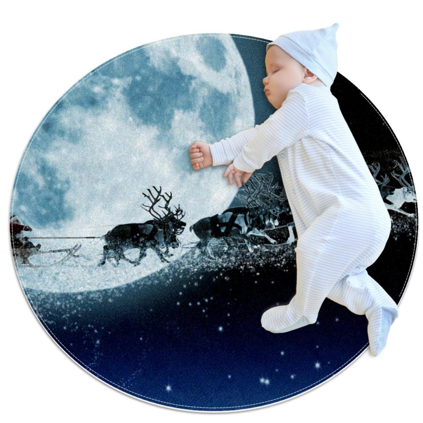 Tapis rond moderne 80cm antidérapant motif lune de Noël