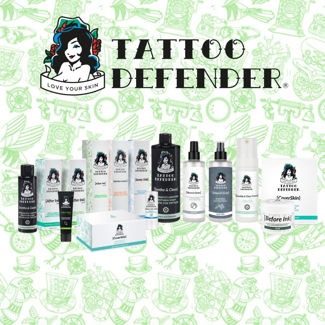 Tattoo Defender Soothe&Clean Foam, 150ml - Mus Tatuaże Oczyszczający Kojący Oczyszczający, Do Pielęgnacji Tatuaż, Zmniejsza Zaczerwienienie I Obrzęk, Antybakteryjne, Konekcja 150ml