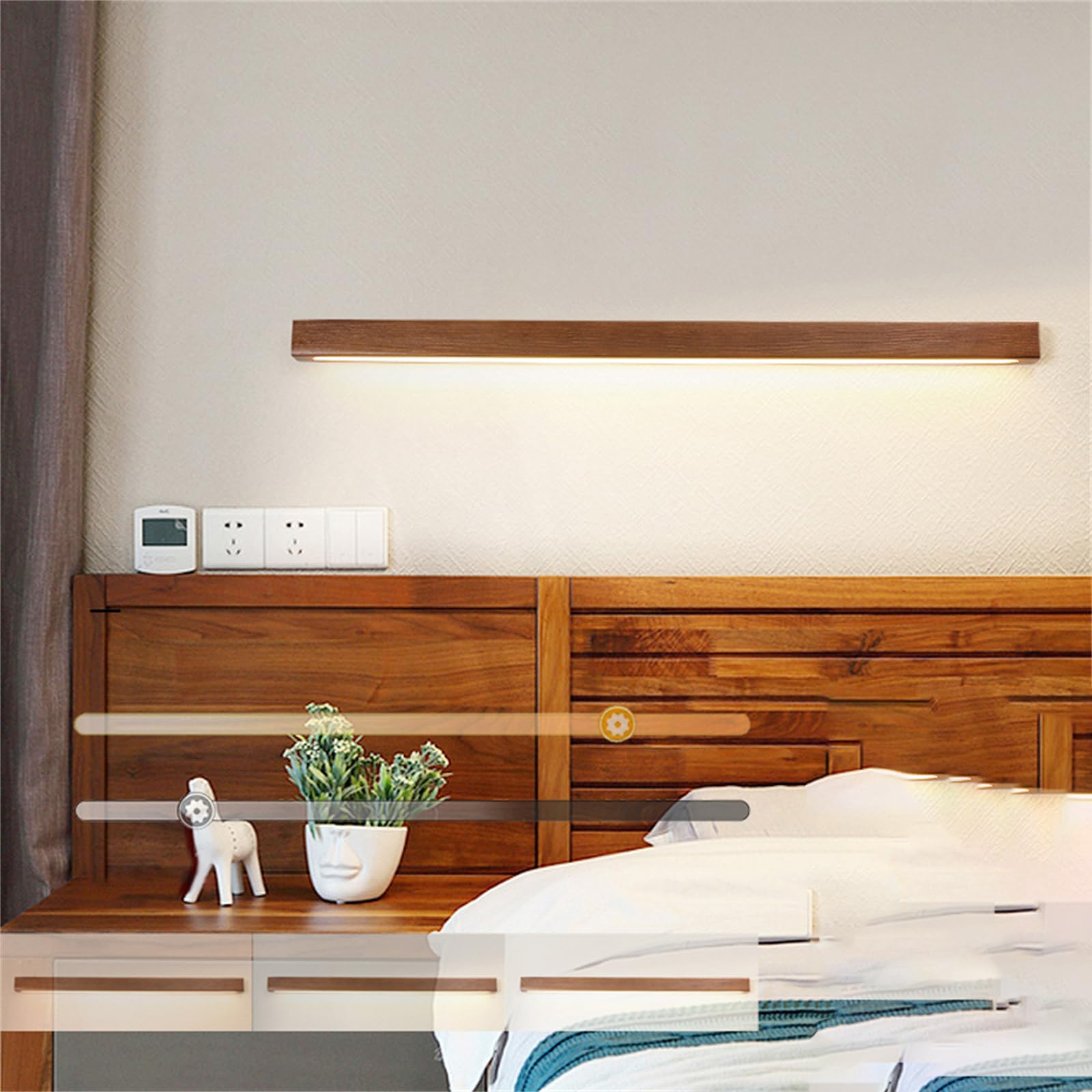 KXEcoLife Wall Sconce Dimmable LED Long Lamp Wood Lighting Fixture Indoor Wooden Interior for Living Room Hallway Stair (60CM Walnut)