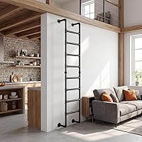 BBTEQEKN 8FT Heavy-Duty Wall Mounted Ladder, 8-Rung 355 lbs Capacity Industrial Pipe Loft Ladder for Attics, Lofts, Dormitories