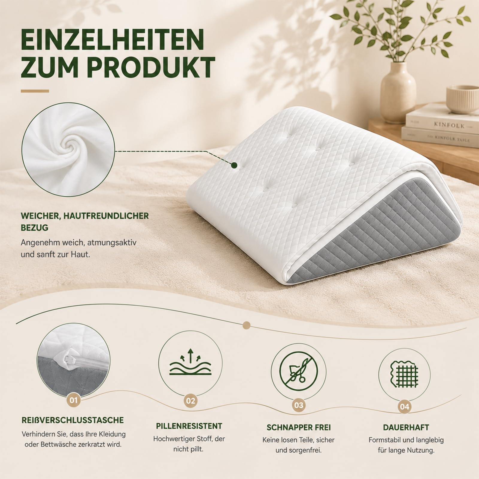 Almohada para Piernas, Cuña Elevar Piernas para Mejorar la Circulación, Cojín Ergonómico y Ortopédico de Elevación para Descanso y Dormir, Almohada para Las Venas