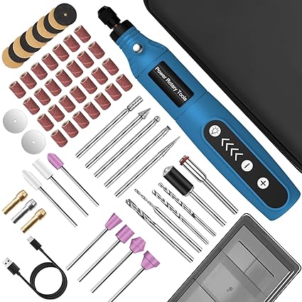 Mini Cordless Rotary Tool, 5-Speed 3.7V USB Charging Rotary Tool with 61 Accessories, Multi-Purpose Power Tool for Sanding, Polishing, Drilling, Etching, Engraving, DIY Crafts Blue)