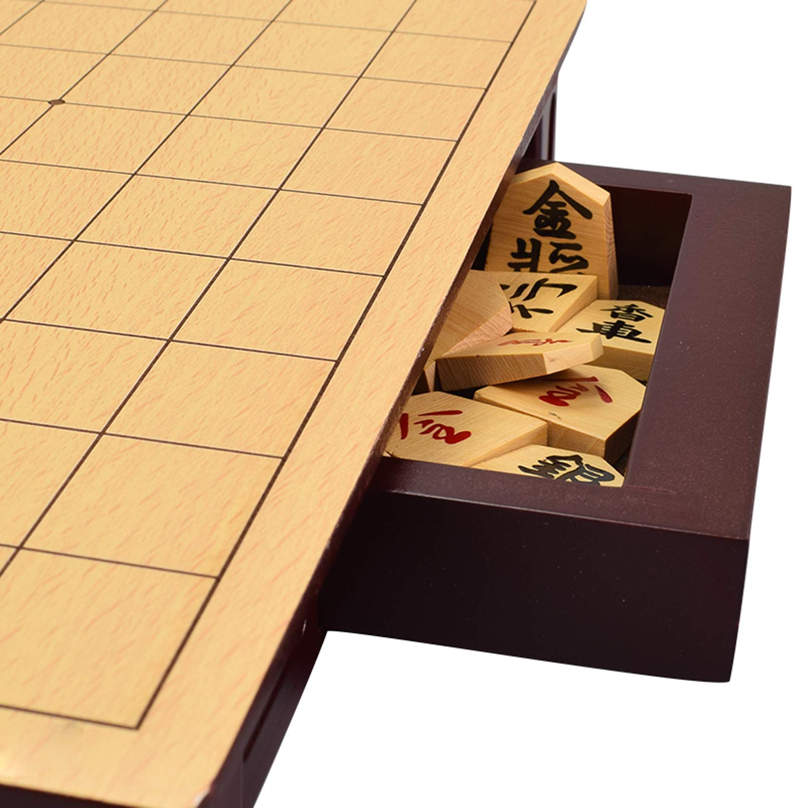 Shogi - Giochi Tradizionali - Set di Giochi di Scacchi Giapponese - Tavola di Legno con Cassetti E 42 Pezzi di Gioco - Set di Scacchi da Viaggio,Boxwood,270x250x50mm