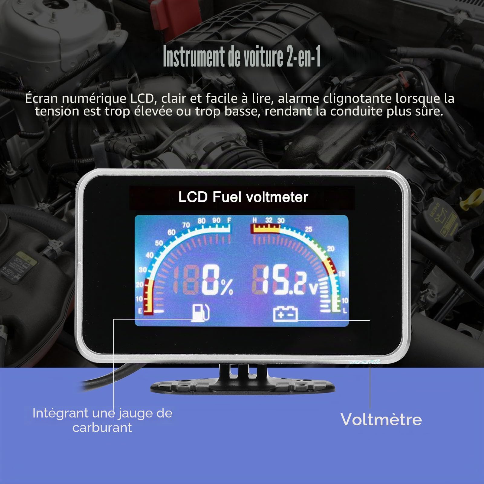 Jauge De Carburant Numérique LCD 2 En Pour Voiture Voltmètre Instrument Universel Affichage Clair -Secousse Réglage Rapide Auto-Apprentissage À 36 V