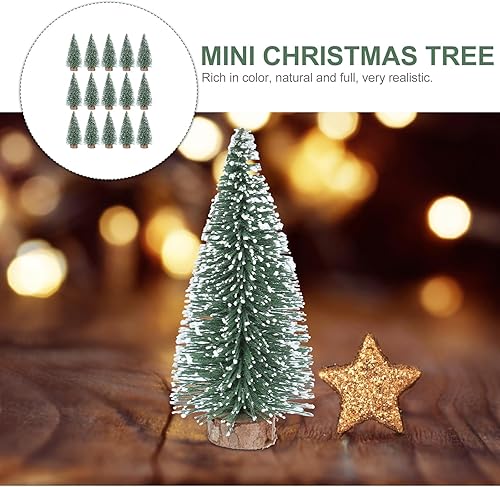 Miniatura 6 de Didiseaon Árbol de Navidad en miniatura, 15 unidades, mini árboles de Navidad con purpurina, botella de árbol de sisal con pincel, adornos de pino