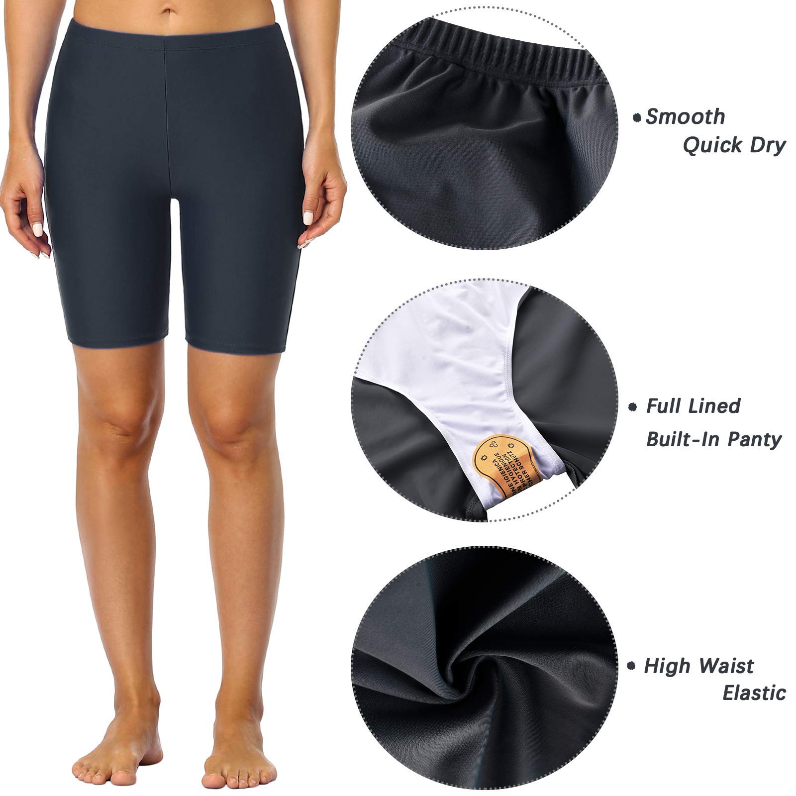 Womens Long Bike Swim Shorts UPF 50+ Swim Bottom Multi