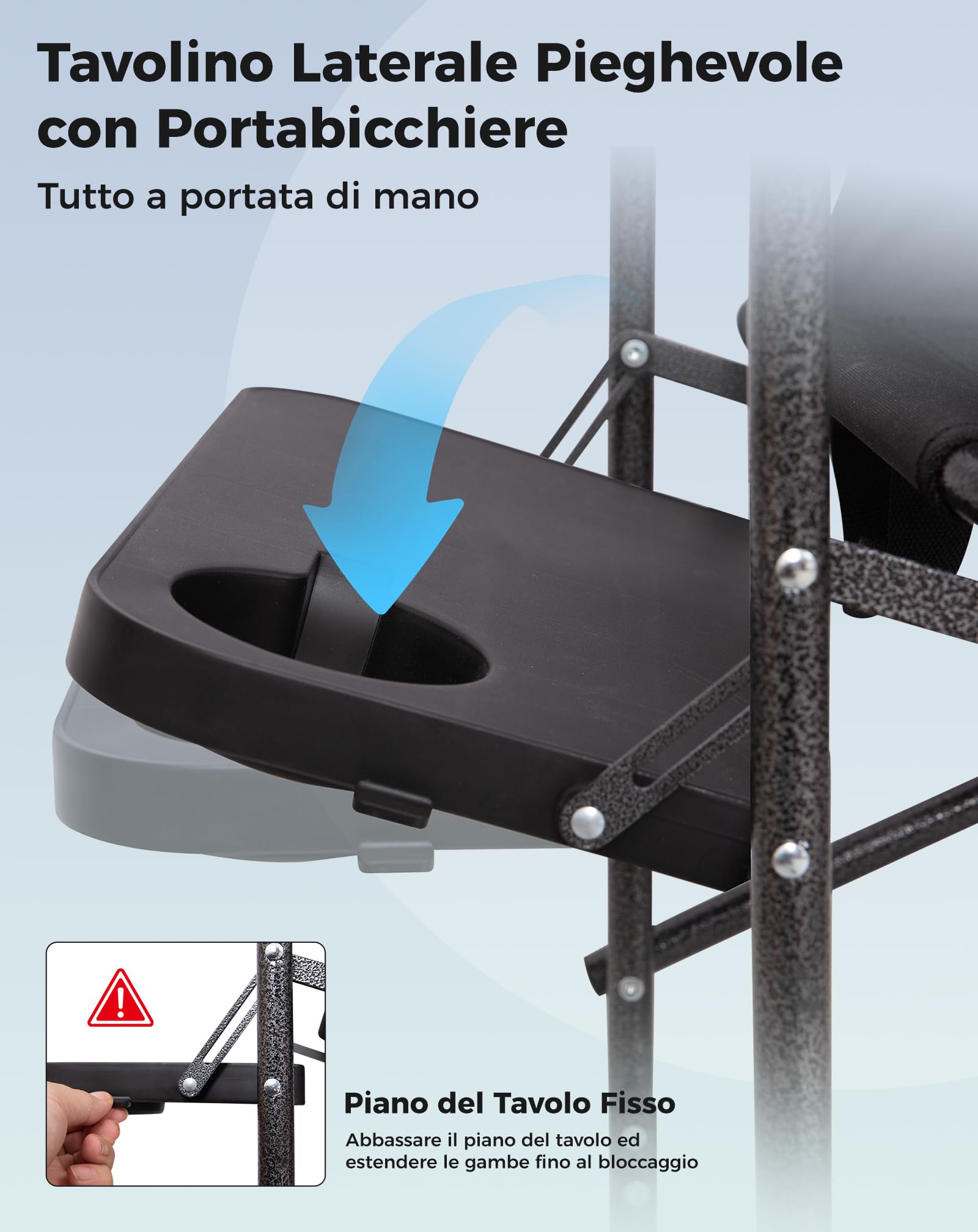 KingCamp Sedia da Regista Camping Pieghevole, Fino al 200 kg | Sedia da Campeggio Imbottita, Tavolino Laterale e Tasca Portaoggetti, Sedie da Pesca Portatile per Campeggio Giardino BBQ