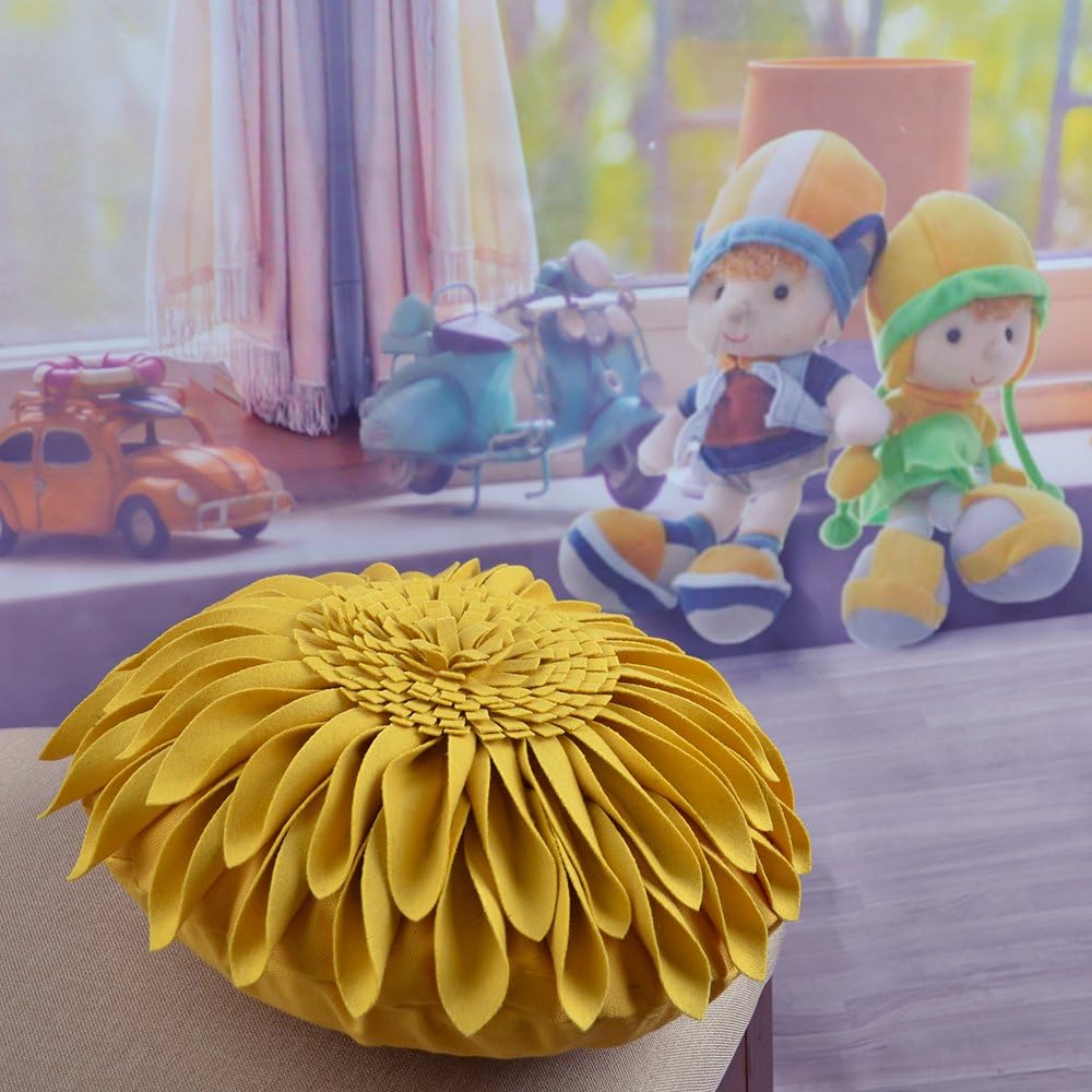 JWH 3D Flower Throw Pillow Cover Decorative Sunflower Accent Case Round Cushion Small Floral Pillowcase for Home Bed Living Room Couch Car 12 Inch Gold Yellow - Image 9