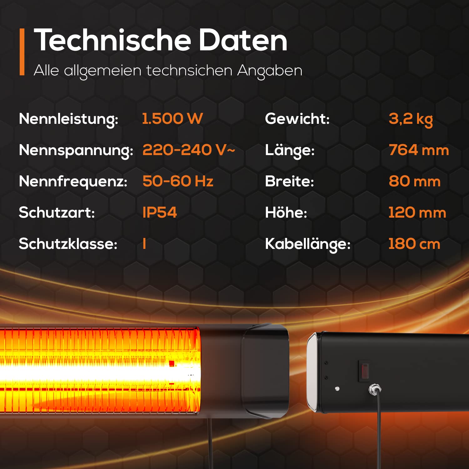 Tronitechnik® Infrarot Heizstrahler mit Fernbedienung Wärmestrahler Terrassenstrahler Innen & Außen Wand-Heizstrahler Standheizer Terrasse-Strahler Terrassen-Heizer mit LED-Anzeige energiesparend