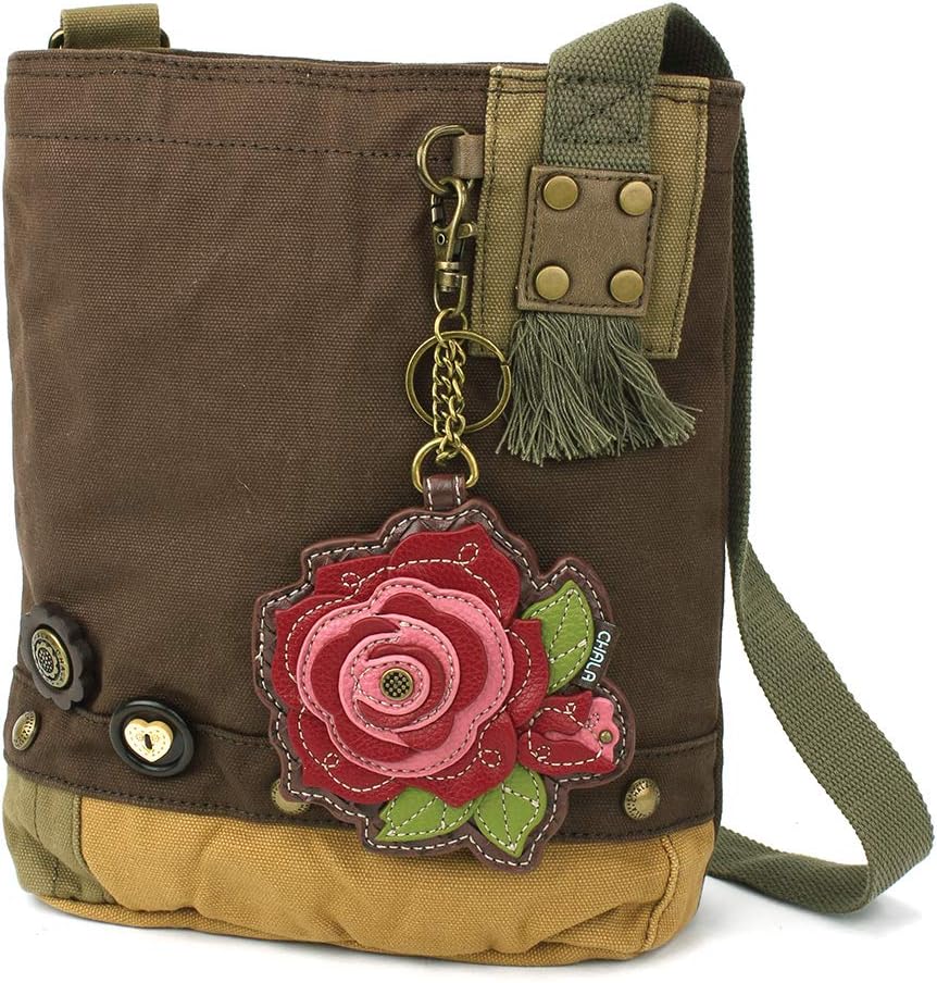 CHALA Handbags Brown/Olive Canvas Patch Cross-body Messenger Bags with 2021 new Key-fob