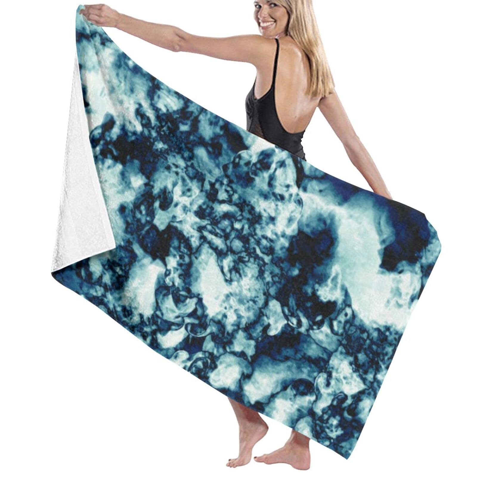 Serviette de plage microfibre douce marbre bleu grand drap de bain voyage et natation