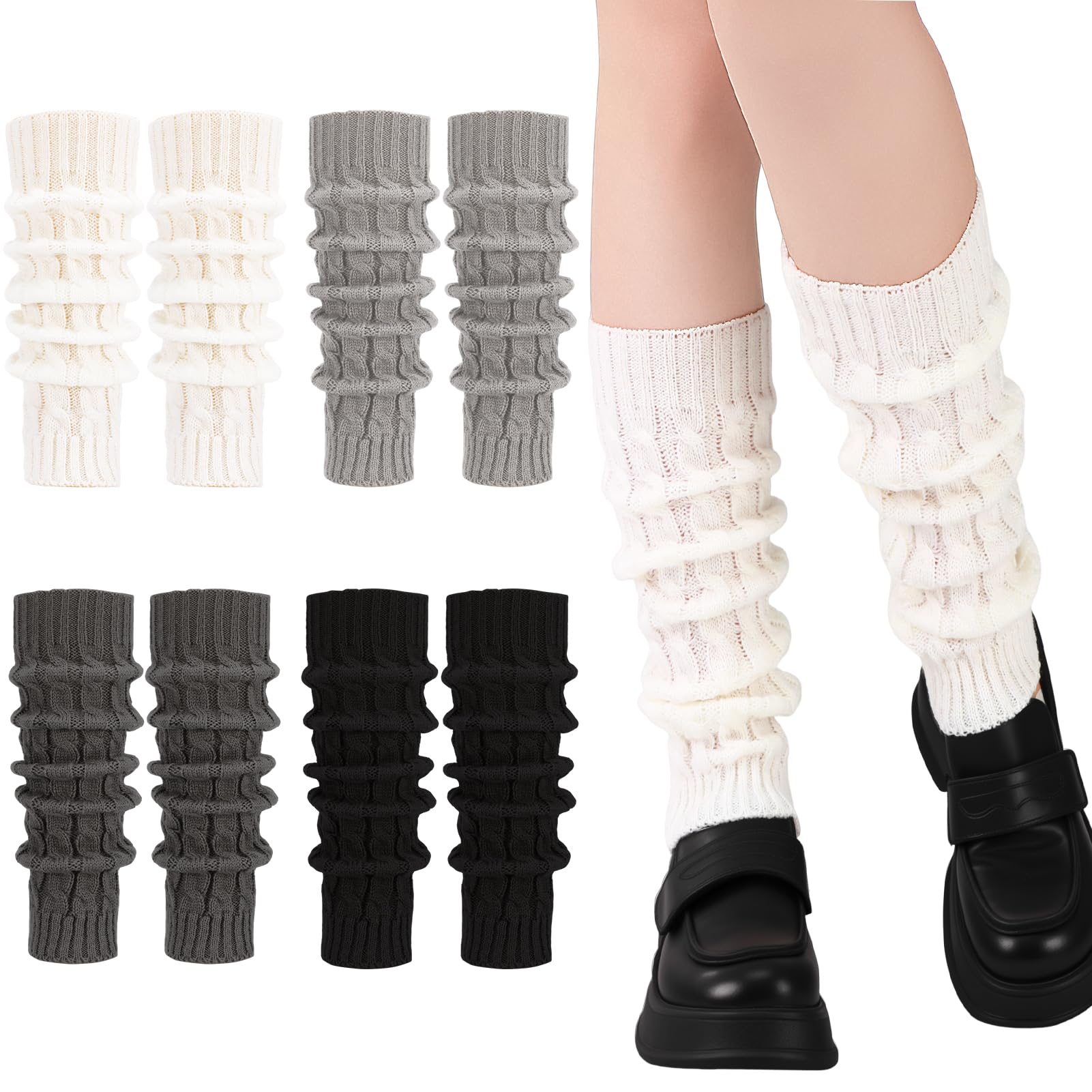 4 Pairs Crochet Leg Warmers for Women Cable Knit Leg Warmers Y2K Cute Legwarmers 80s Extra Soft Knitted