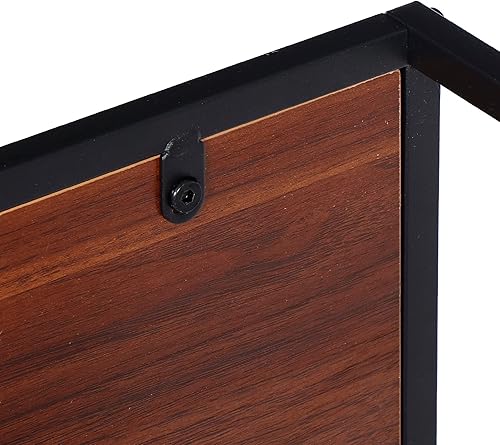 Miniatura 7 de SUPER DEAL Juego de 2 mesas auxiliares cuadradas de 20 pulgadas con cesta de torage marco de metal negro grano de madera de caoba roja