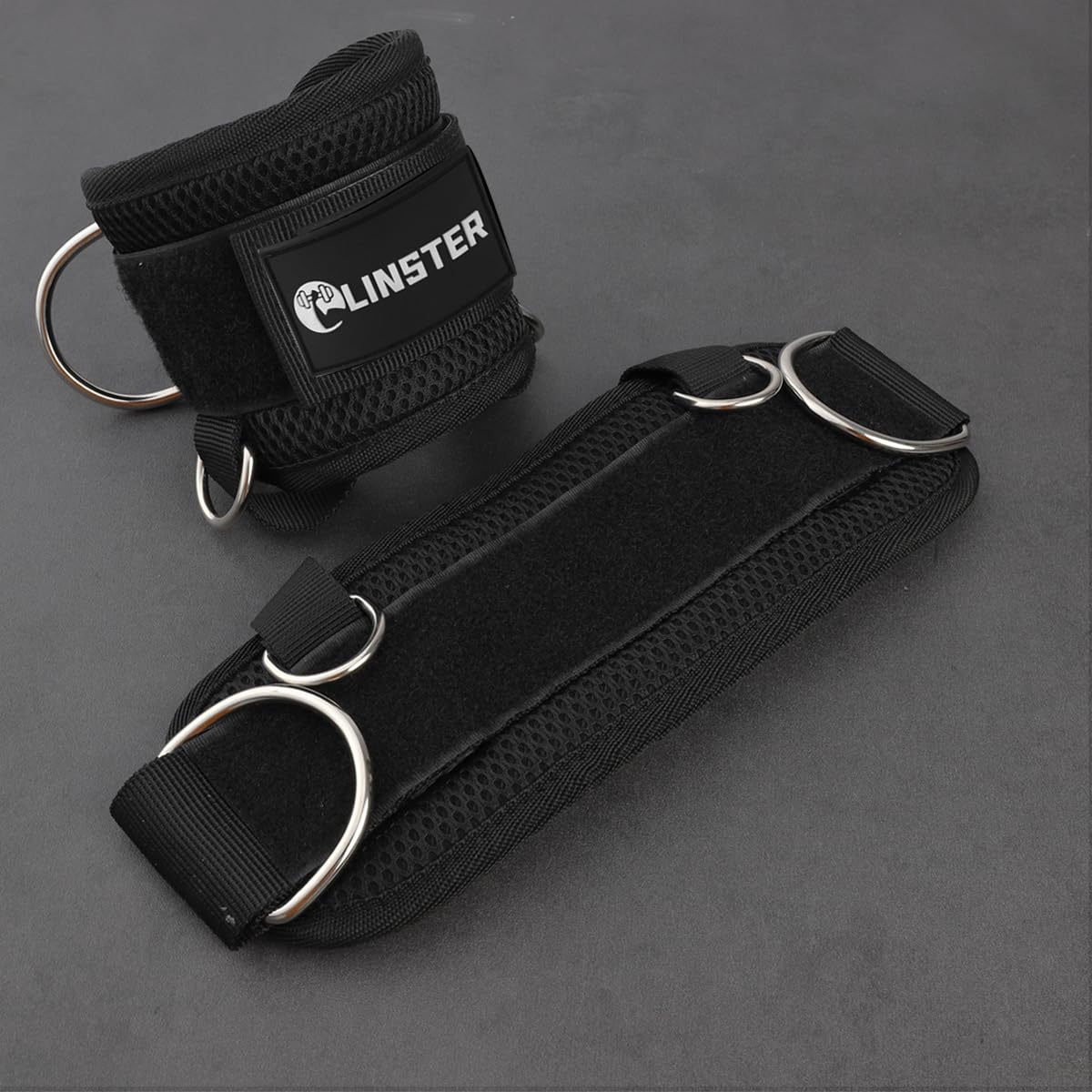 LINSTER 1 Paio Cavigliere Cavi Palestra, Cinghie per Caviglia, Cavigliera Palestra Comfort regolabile in neoprene e rinforzo 4 anelli a D, Cinturini alla Caviglia Attacco per Cavi da Palestra per Allenamento Glutei e Esercizi Gambe