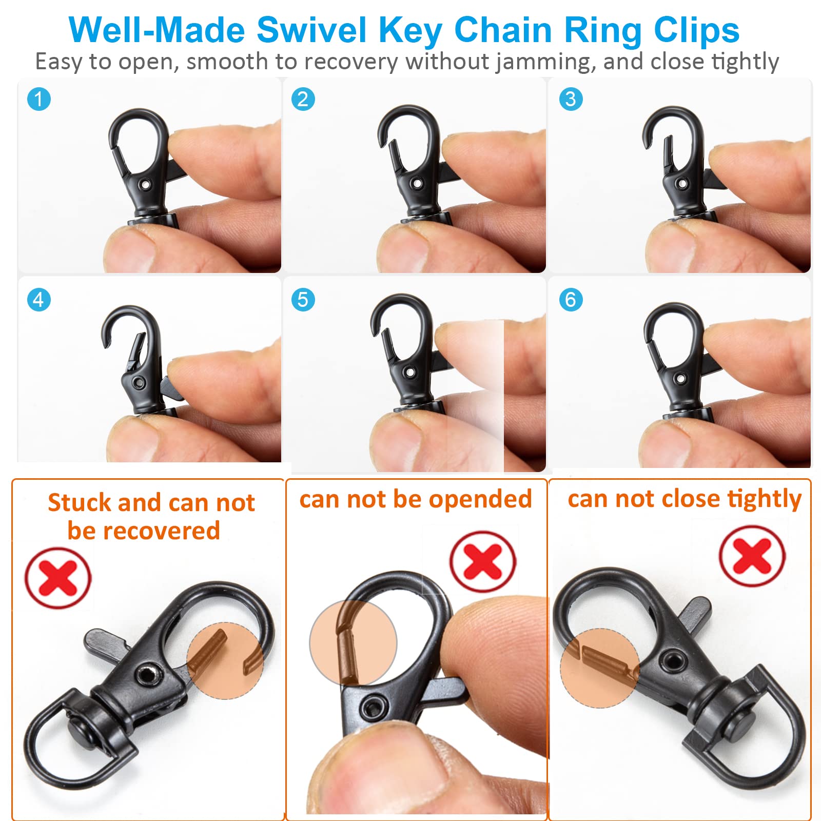 400 Mousquetons Porte-clés, Swivel Hooks, Clips Pour Lanière, DIY, Neufs