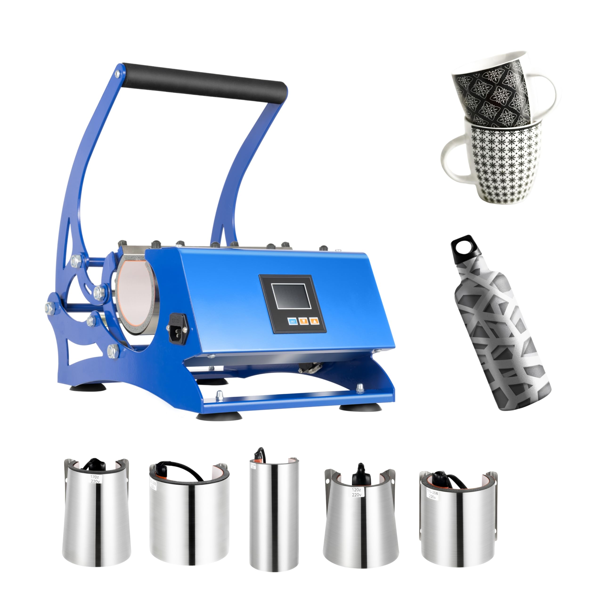 6 in 1 Tassenpresse Sublimationspresse - Transferpresse Mug Press 8-30OZ, 500W - 200 ℃ Schnelles Erhitzen, Multifunktionale Becherpresse, Sublimation Tasse Drucken mit Digitalanzeige