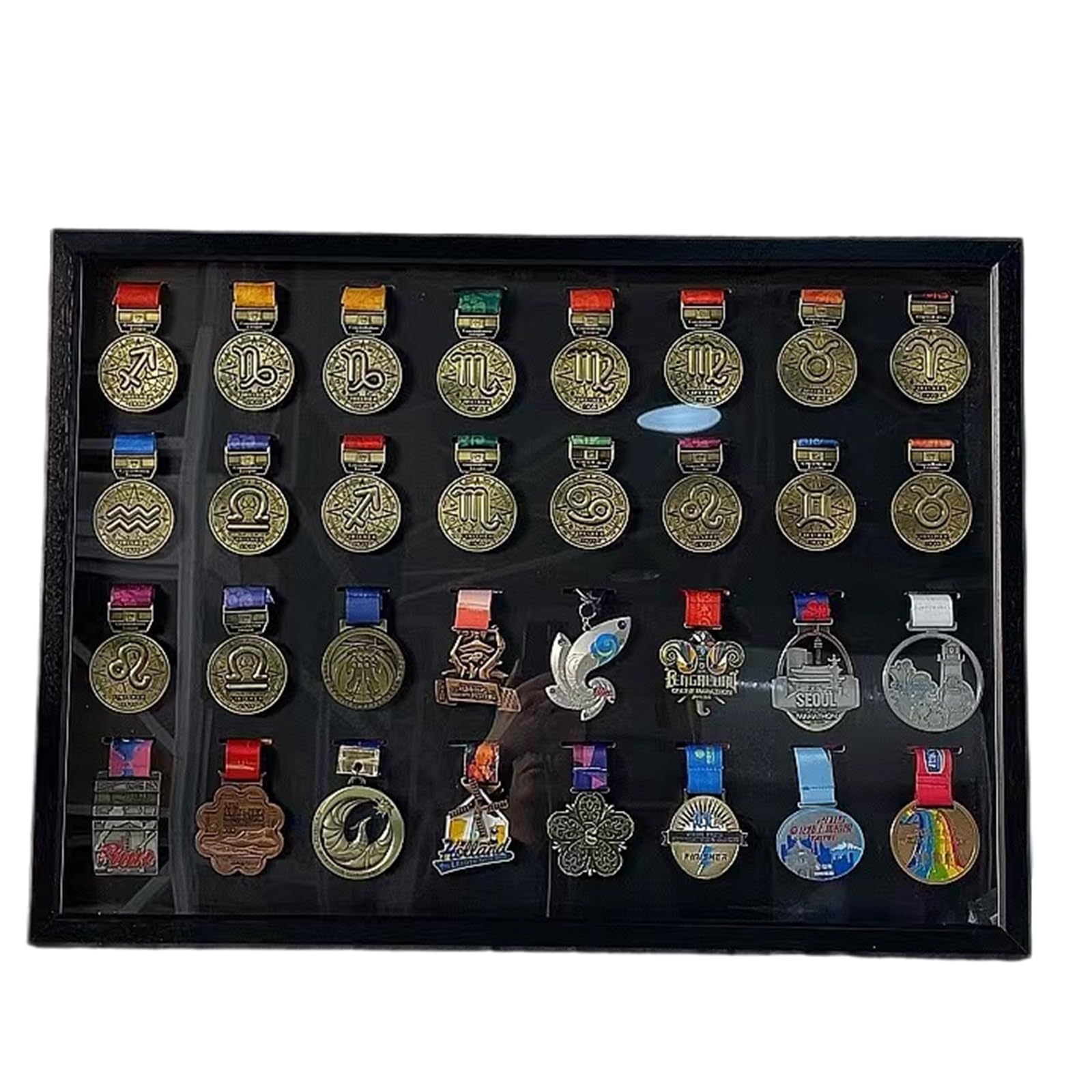 ETUELNOPT Medal Storage Box for Runners, Medal Display Case Black Multiple Sizes for Sports Awards(28 inches (32 medals))