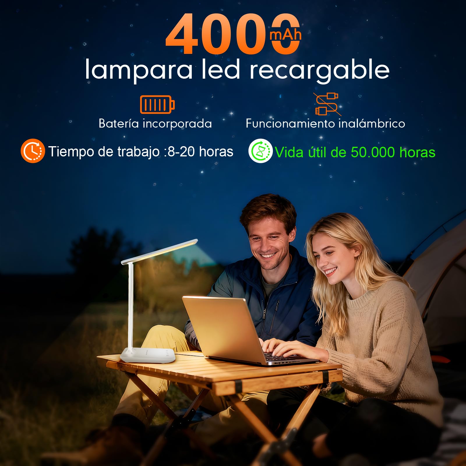 karidi Lámpara de Escritorio LED Recargable 4000mAh, 45 LEDs con Protección Ocular, 5 Modos de Color y 5 Niveles de Brillo, Control Táctil, USB-C, Plegable, Plegable para Oficina y Estudio (Blanco)