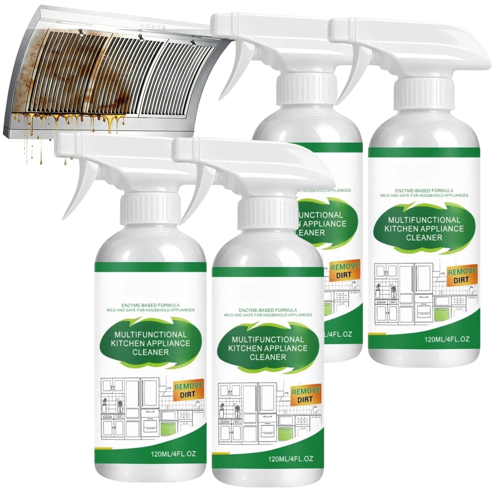 Leistungsstarker Küchenreiniger-Spray gegen hartnäckiges Fett, Mehrzweck-Entfetter für Backofen, Dunstabzugshaube und Arbeitsflächen, professioneller Schaumreiniger für hartnäckiges Fett (4pcs)
