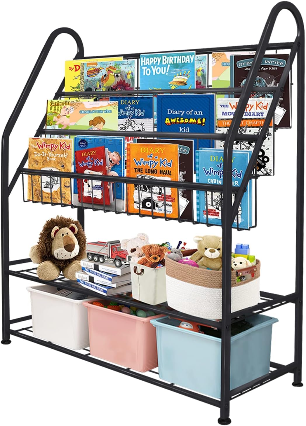 Children Kids Bookshelf, Kids Bookcase Shelves, Children's Bookcases, Kids Book Rack, Book and Toy Storage Organizer Display Stands Shelf for Bedroom, Playroom, Perfect Height for Children (Black)
