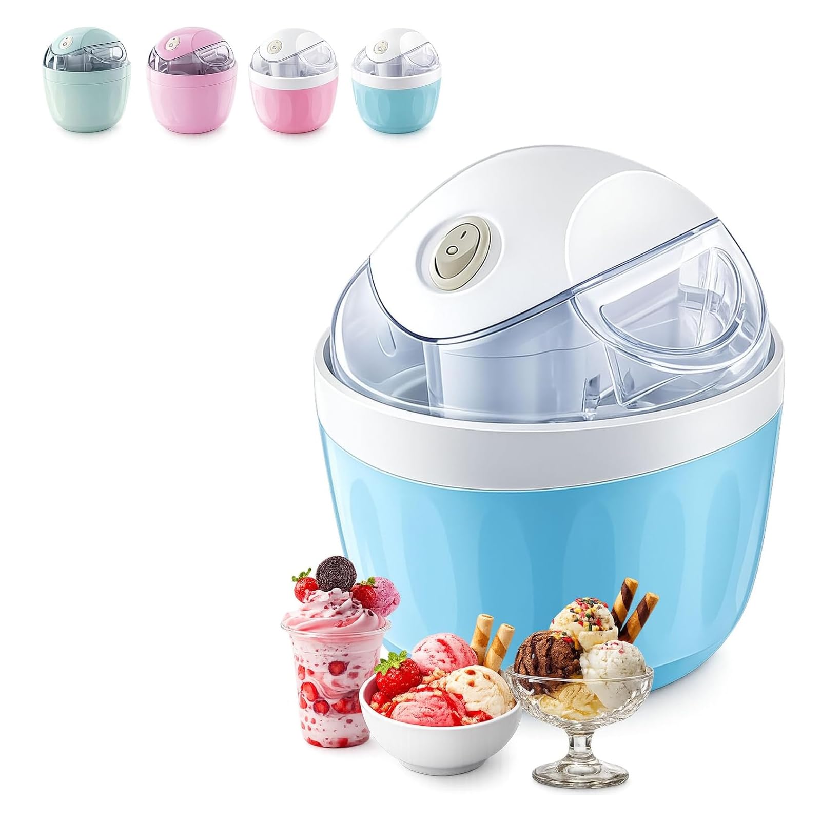 Mini Heladera Doméstica Pequeña, Máquina Eléctrica Personal De 500 Ml Para Helado Casero Rápido En 15 Minutos, Sorbete Y Yogur Helado, Máquina De Postres Compacta De Un Solo Toque Para Una Blue2