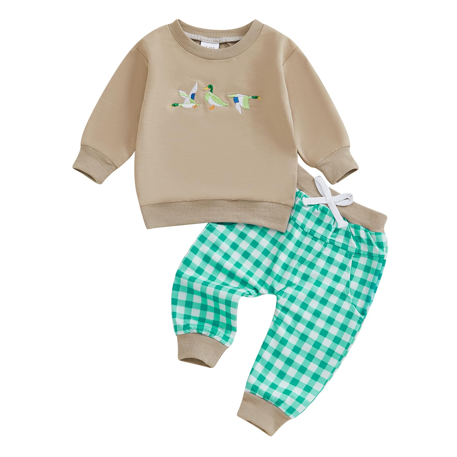 Toddler Baby Boy Fall Clothes Set Long Sleeves Duck Embroidery 2 Pcs Outfits Casual Baby Boy Pants Set Newborn Sweatshirt Cloths Set