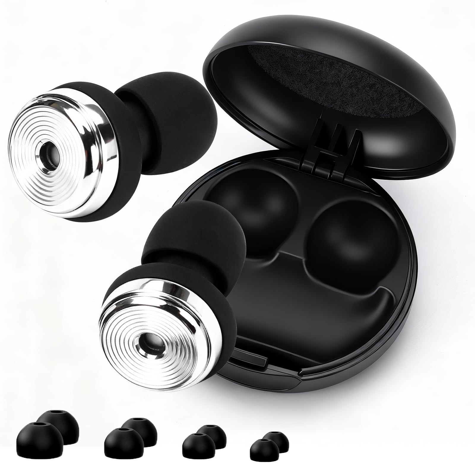 Premium Ear Plugs for Sleep, 60dB+ Noise Cancelling Reusable Silicone Earplugs with 4 Size...