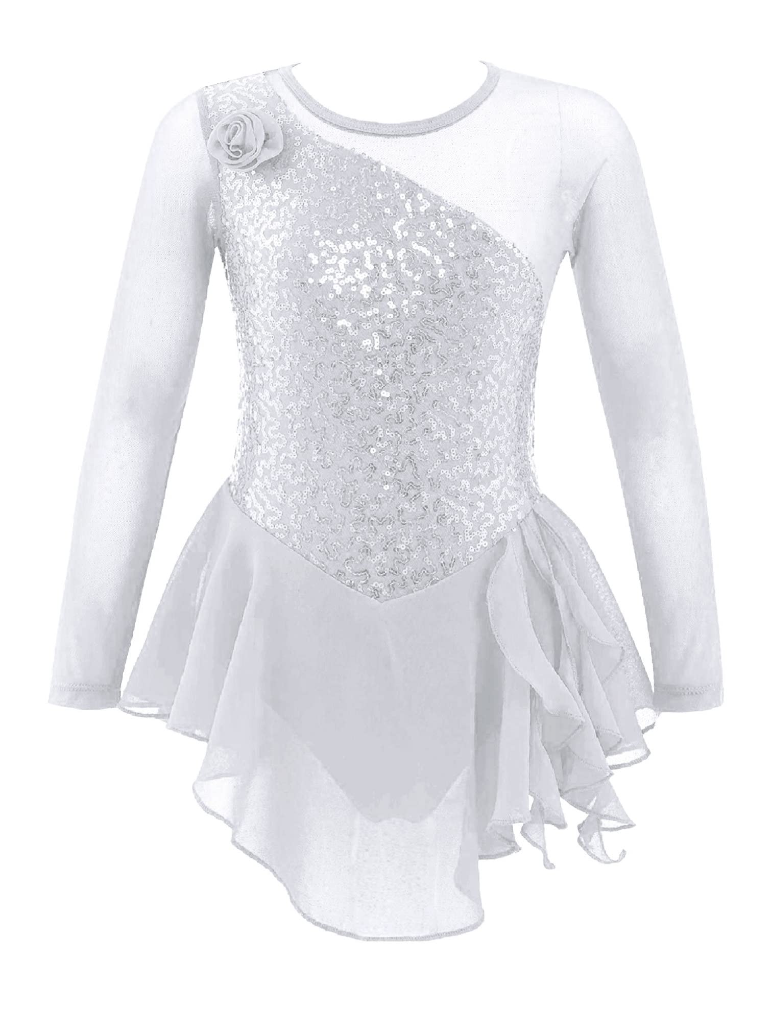 MSemis Vestido Patinaje de Manga Larga para Niña Leotardos de Danza Maillot con Falda Gimnasia Rítmica con Pedrería Brillante Disfraz de Bailarina 4-16 Años — view 20