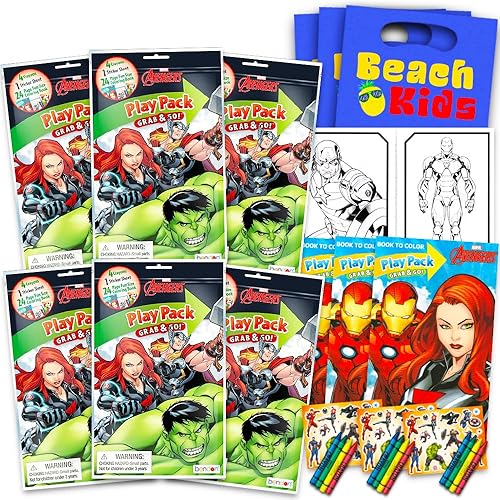 Marvel Paquete de regalos de fiesta de los Vengadores  Paquete de 6 paquetes de juegos de los Vengadores con calcomanías de los Vengadores, libros