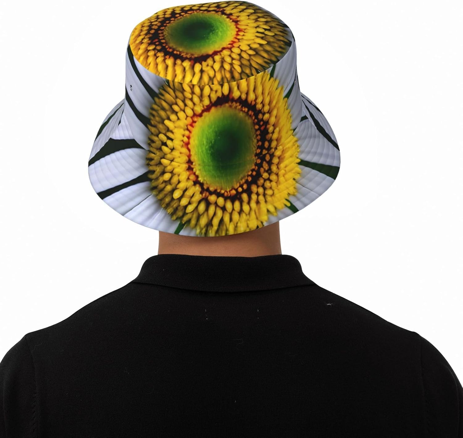 Daisy Flower Print Sun Hat Outdoor Fisherman Cap Summer Bucket Hat Beach for Men Women Black
