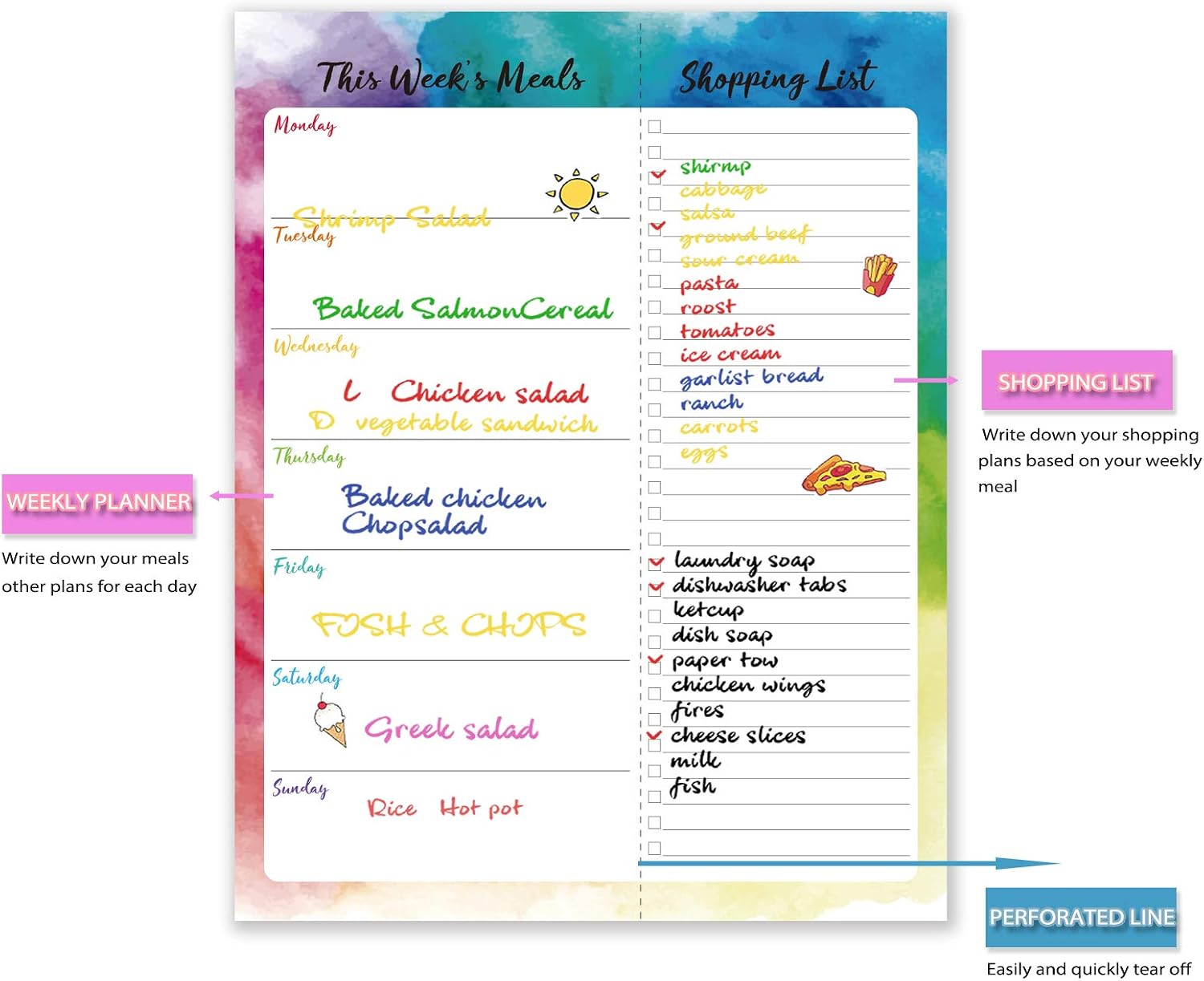 Weekly Meal Planner - Notepad with Magnetic, 7" × 9" Grocery List Pad for Fridge/Desk, Tear-Off Shopping List, 52 Weeks to Plan Weekly Menu for Family