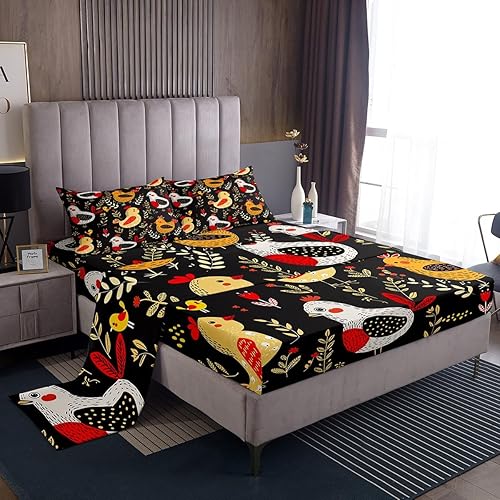 Erosebridal Juego de sábanas tamaño matrimonial de gallo, diseño de animales de granja, estilo rural, rústico, juego de sábanas de pájaros Erosebridal Juego de sábanas tamaño matrimonial de gallo, diseño de animales de granja, estilo rural, rústico, juego de sábanas de pájaros