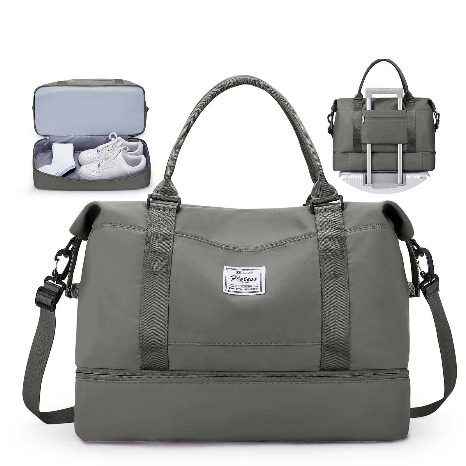 Travel Duffel Bag with Shoes Compartment, Carry-On Overnight Weekender Bags for Women, For Spirit Airlines 18x14x8 Personal Item Bag