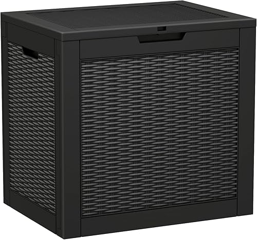 Greesum Caja grande de resina de 32 galones, almacenamiento al aire libre para muebles de patio, herramientas de jardín, suministros de piscina,