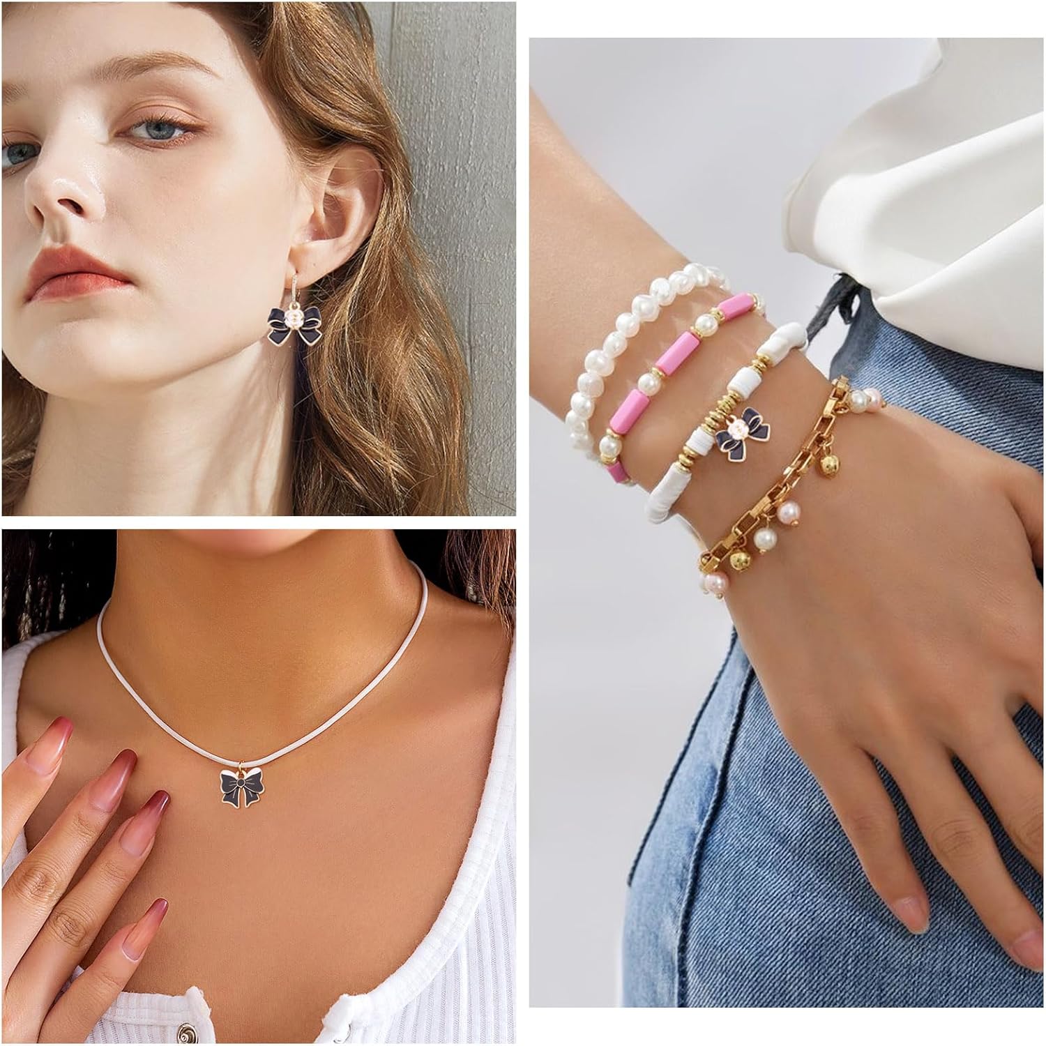 60Pcs Bow Charms Cute Bow Tie Alloy Enamel Charms Assorted Bowknot Dangle Pendants for Valentine's Day DIY Earring Bracelet Necklace Keychain Jewelry Making - Image 3