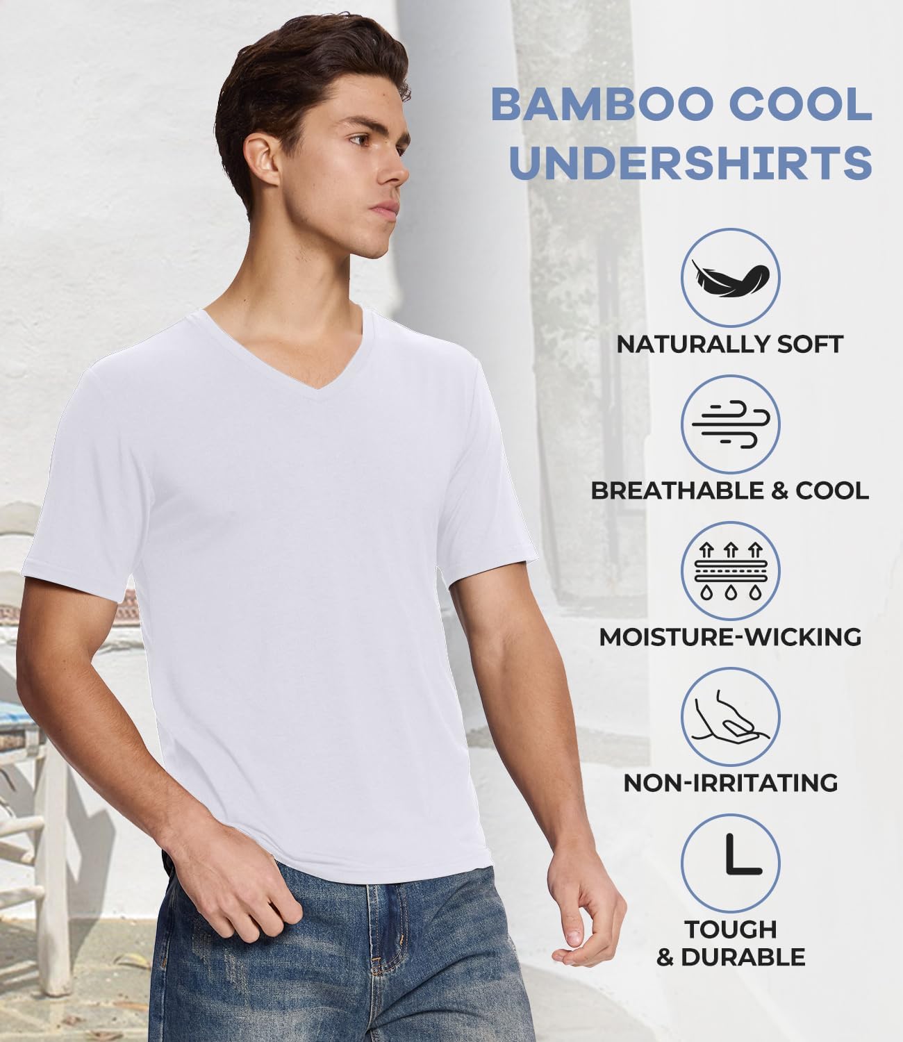 BAMBOO COOL Men's Undershirts V Neck, Moisture Wicking Soft T-Shirt, Stay Tucked Classic Fit, Tag-Free, 3-Pack - Image 5