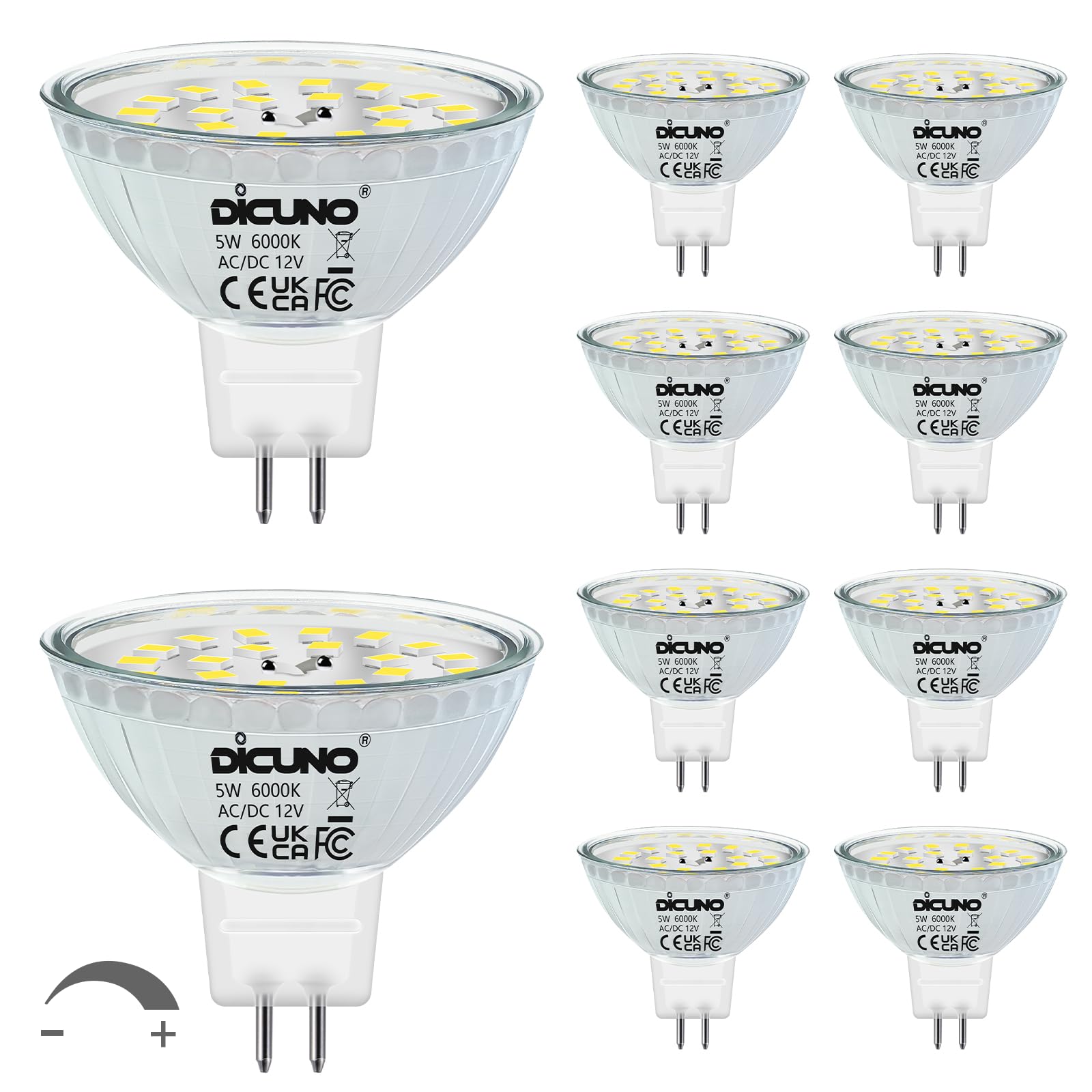 DiCUNO Lampadina LED GU5.3 Dimmerabile, 5W=50W, 6000K, 500lm, 10 Pezzi