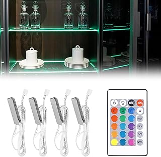 4er Set Led Glasbodenbeleuchtung Clip, Vitrinenbeleuchtung Leds, Unterbauleuchte Küche, Schrankbeleuchtung Led Mit RGB Fernfarbwechsel, Für Küche, Vitrine, Schrank