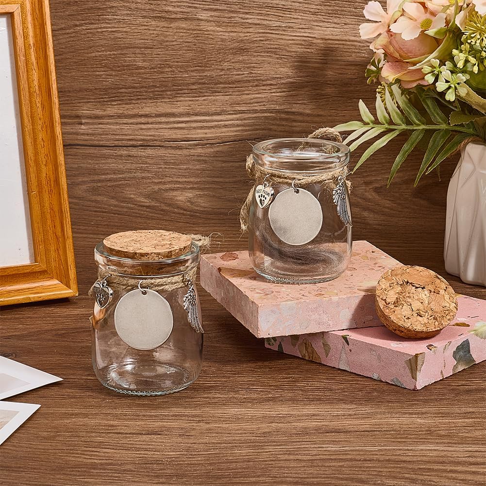 2PCS Pet Fur Memorial Jar Pets Hair Storage Glass Bottle with Heart Paw Pendants and Cork Stopper Dog Cat Keepsake Memorial Urn for Pet Name Ashes Hair Loss of Cat Sympathy Gift image 3