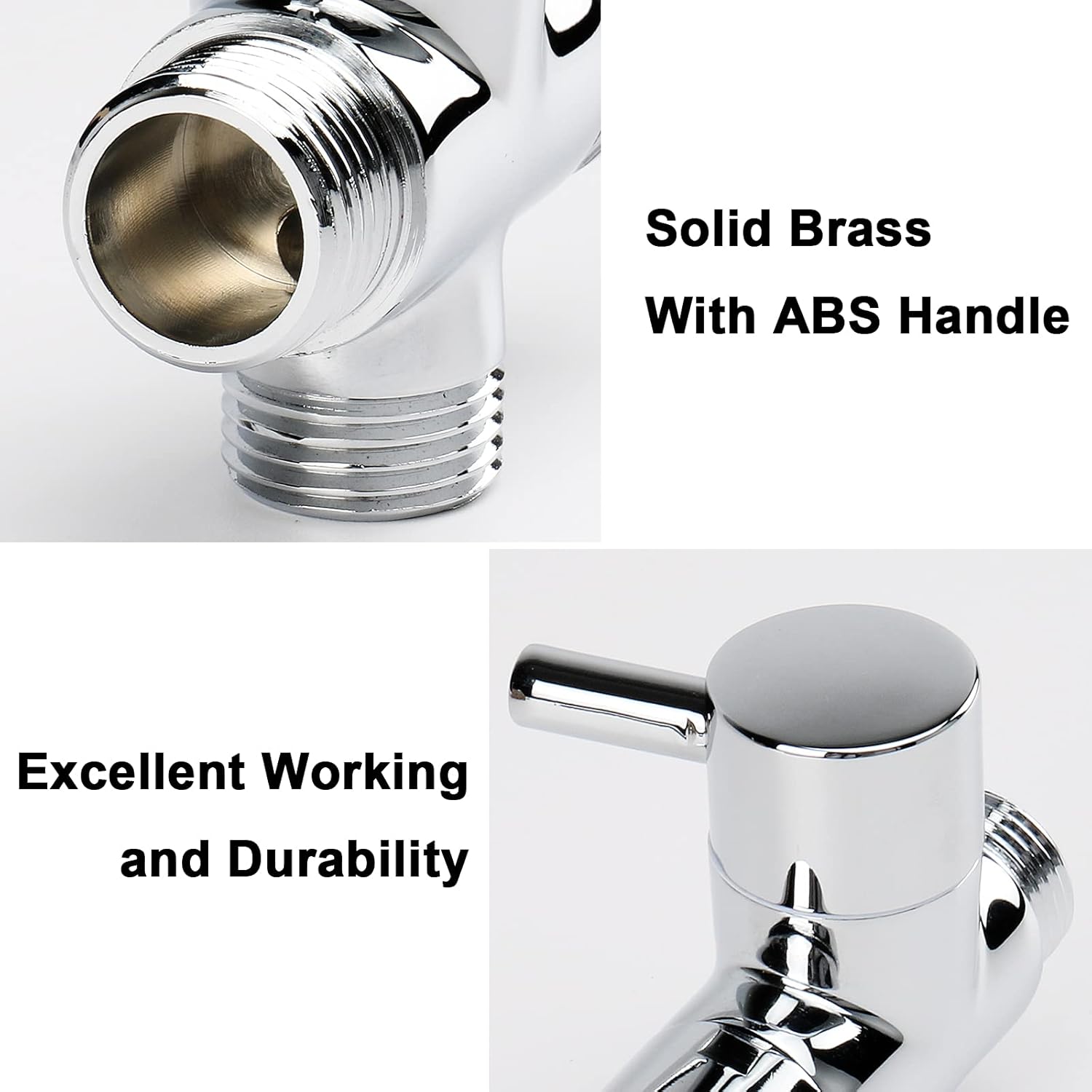 NearMoon Solid Brass G1/2" Shower Arm All Metal Universal 3-Way Diverter Valve for Handheld and Fixed Head, Replacement Component Adapter (Chrome Finish)
