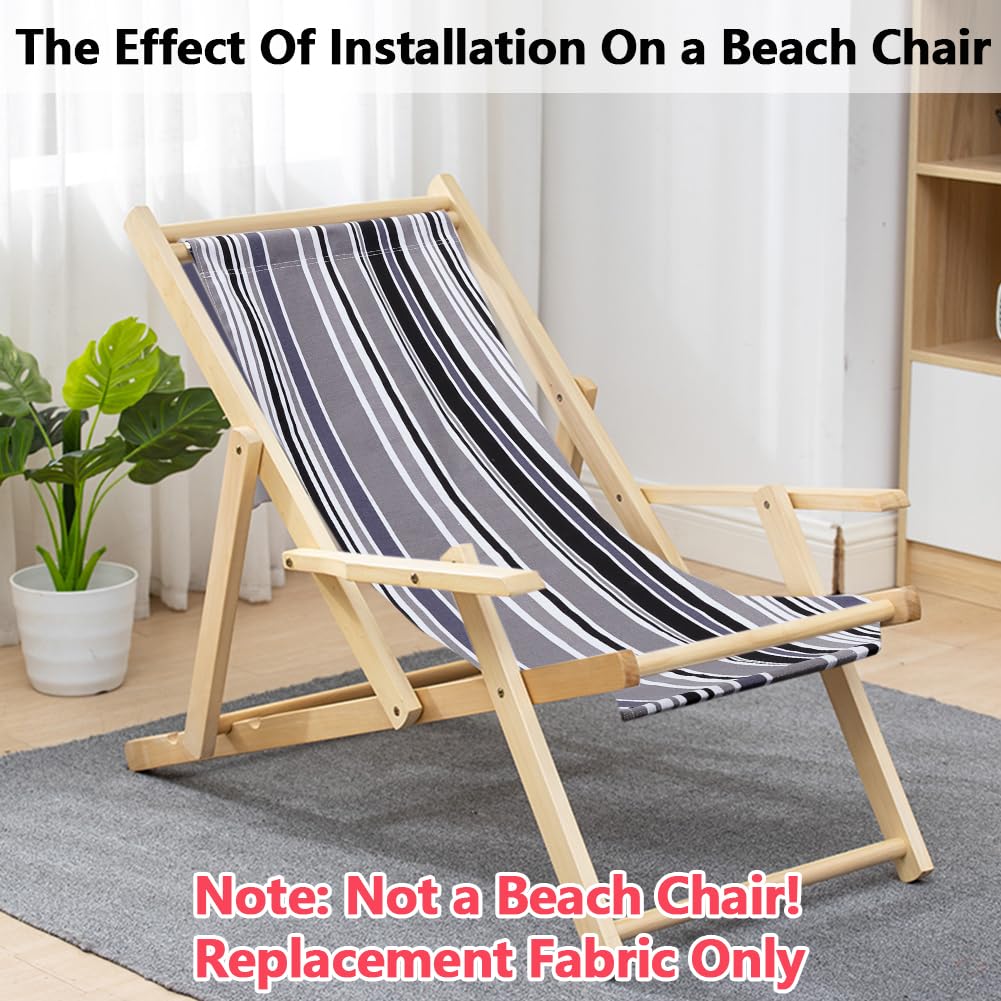 GORGECRAFT Beach Sling Chair Canvas 113x43cm Gray Black White Stripes Replacement Deck Chairs Cloth Fabric Folding Lounge Chair Cover Canvas for Sunbathing Garden Courtyard Patio Outdoor - Image 4