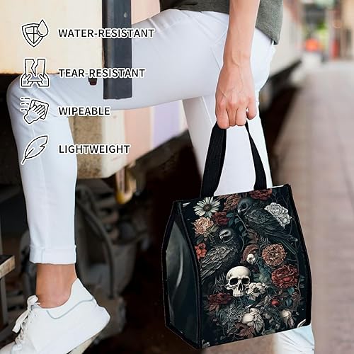 Miniatura 3 de Bolsas de almuerzo con diseño de calavera oscura, flor y águila, linda caja de almuerzo para mujer, grande, reutilizable, con aislamiento para el
