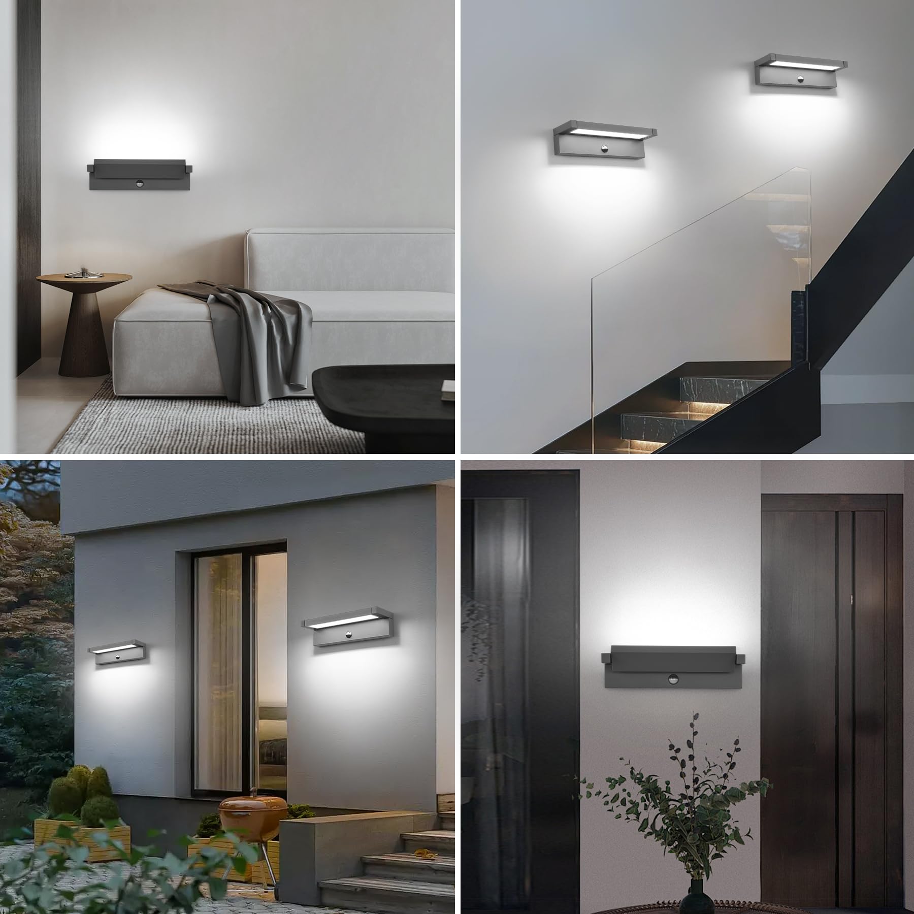 KUKAK LED 36W Applique Murale avec Détecteur de Mouvement,6500K,Gris Foncé
