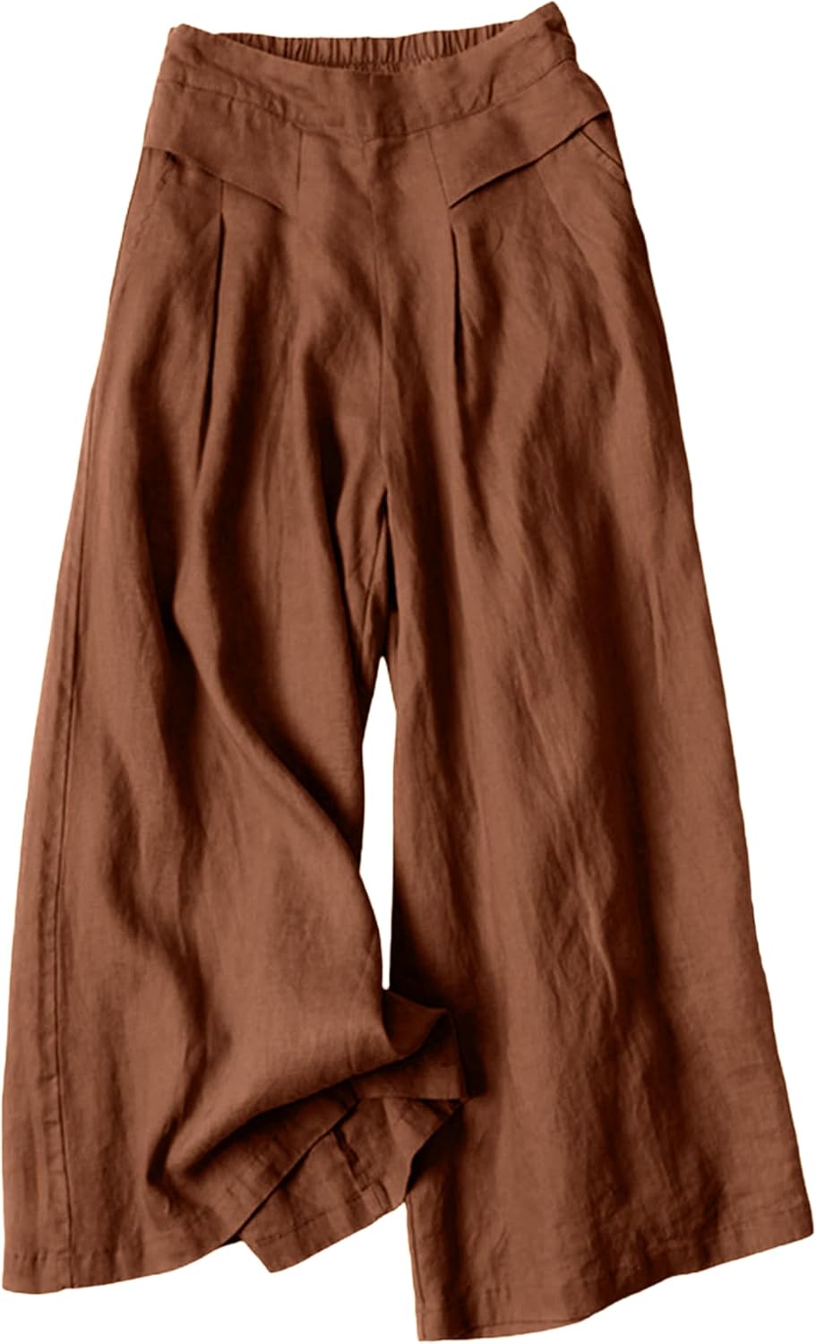 Bianstore Women's Culottes Linen Cropped Wide Leg Pants Elastic Waist Casual Palazzo Trousers with Pockets