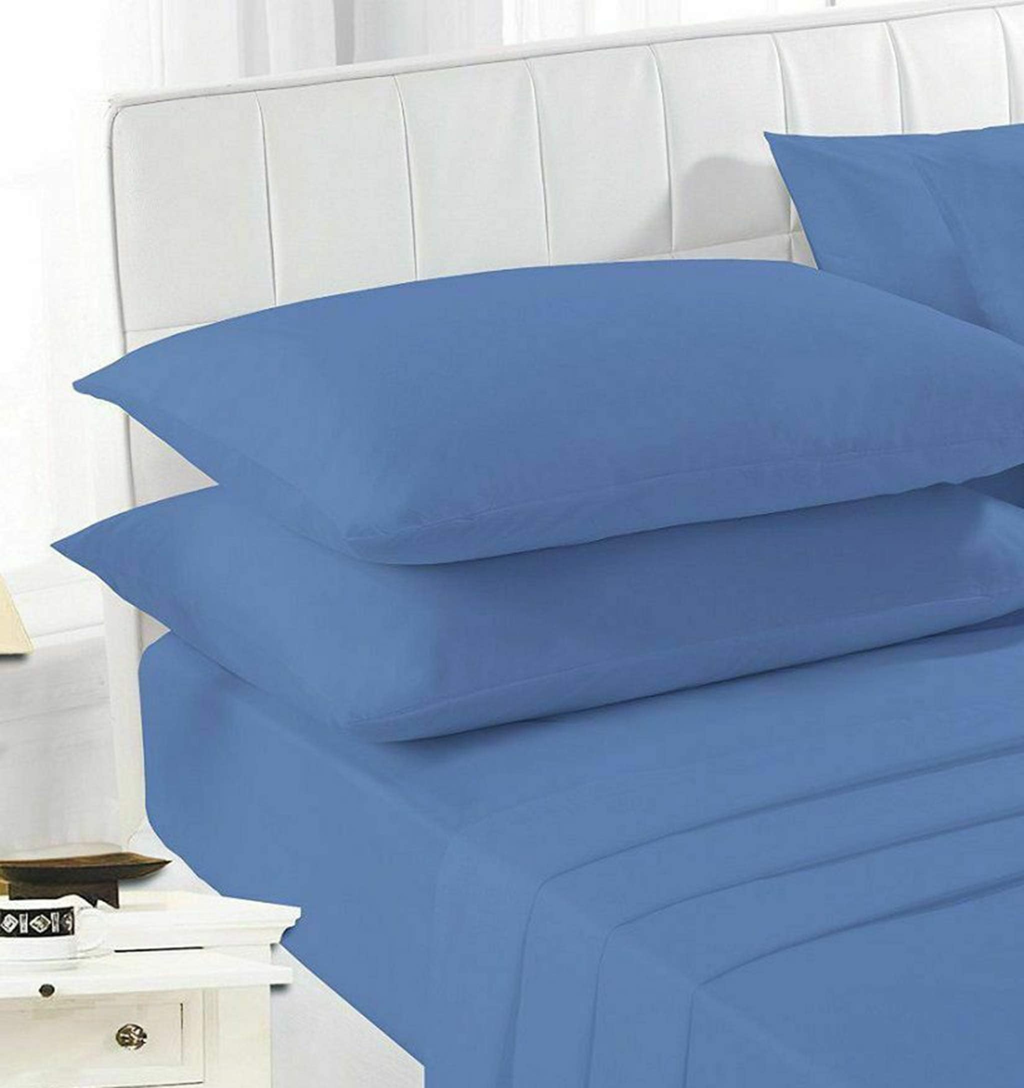HOME ACE® Non Iron Percale Standard Pillowcases 2 Pack Mid Blue, 180 Thread Count 100% Poly Cotton Mid Blue Housewife Pillow Cases 50 x 75CM Pack of 2