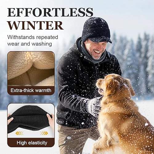 Miniatura 4 de Gorro de punto elástico cálido con protección para los oídos, unisex, acogedor, gorro de invierno con ala y orejeras para hombres y mujeres